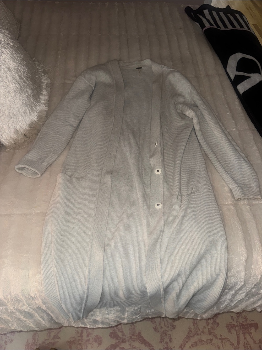 Free People Light Gray Ribbed Open-Front Cardigan